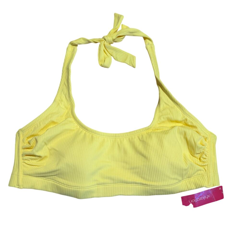 Xhilaration Juniors' Plus Size Yellow Ribbed Halter Bikini Top - Size 14W - NWT